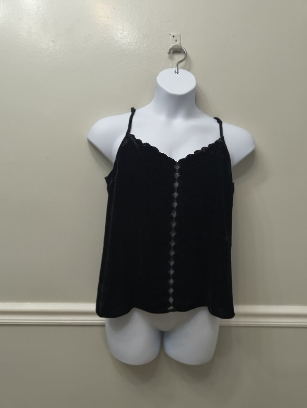 Velvet Scallop-Edge Black Camisole